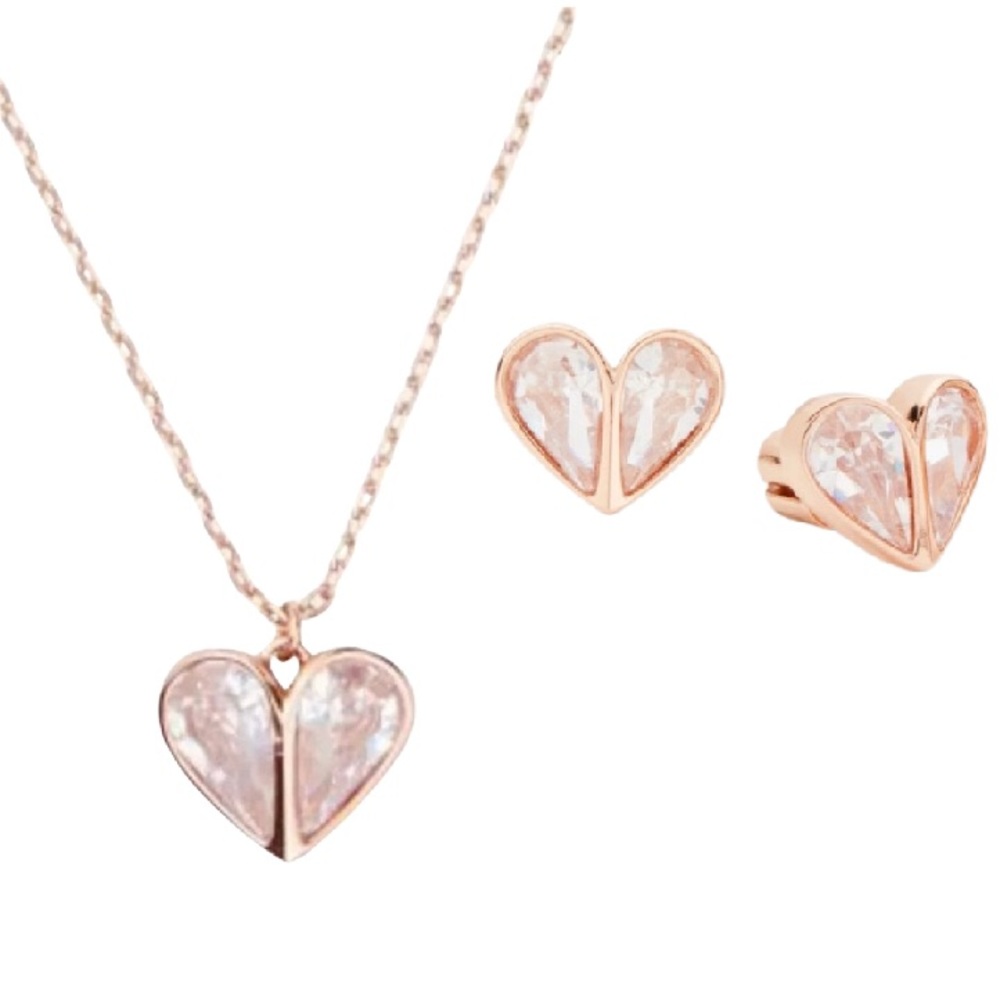 $136 Kate Spade Rock Solid Stone Rose Heart Necklace and Earrings Set